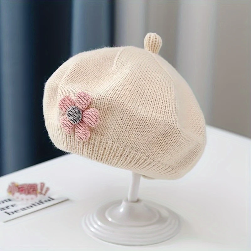 Knitted Cute Flower Beret, Painter Hat