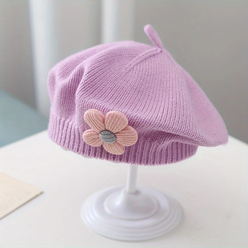 Knitted Cute Flower Beret, Painter Hat