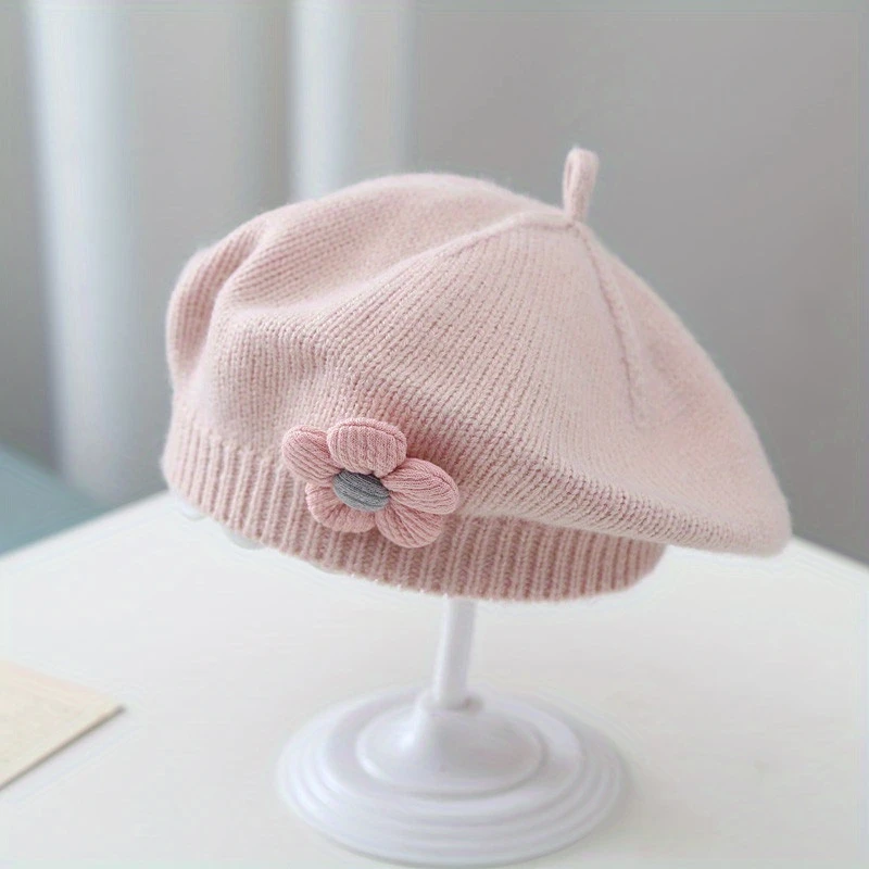 Knitted Cute Flower Beret, Painter Hat