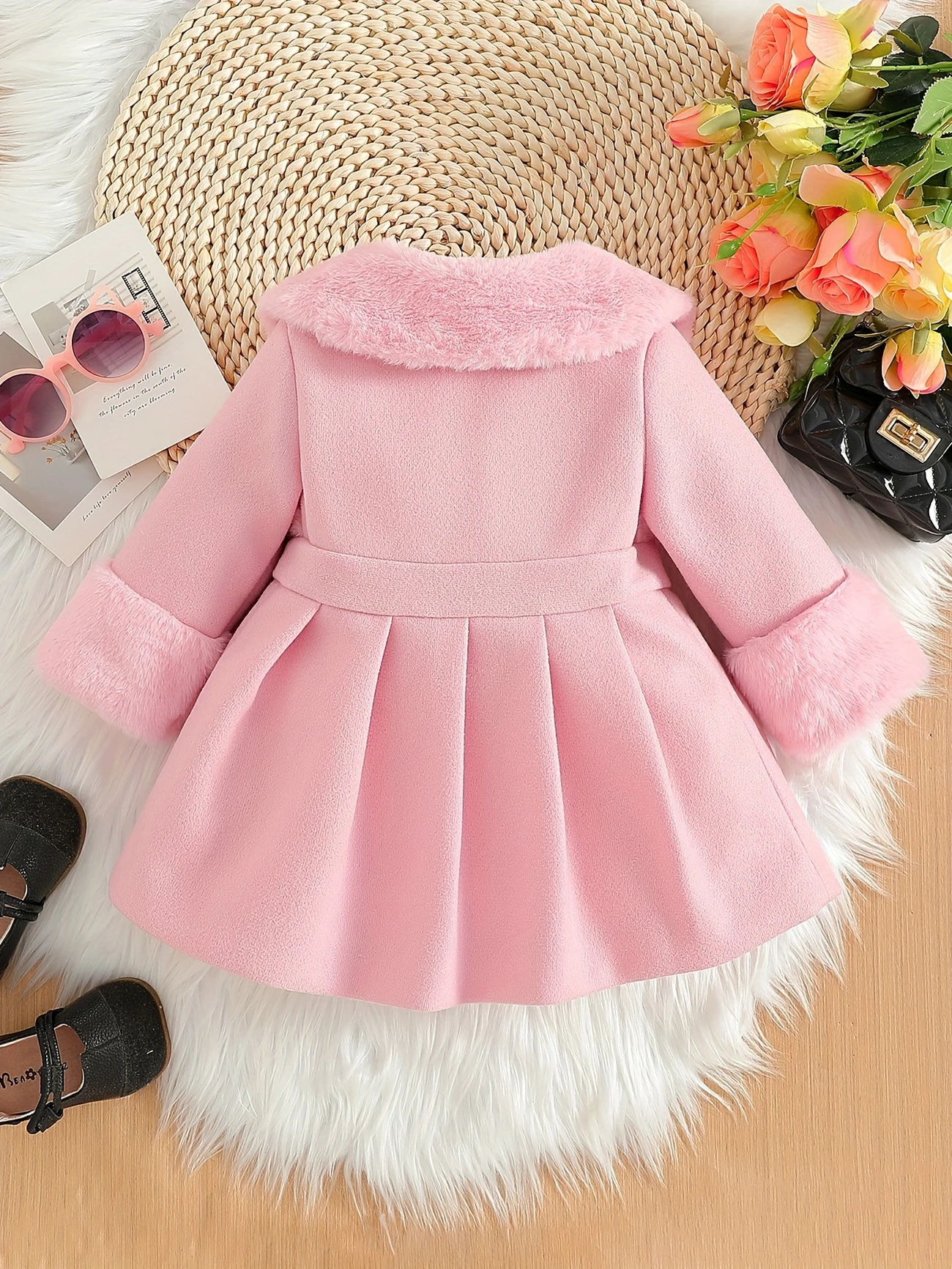 Cute Baby Girl's Fleece Lined Jacket | Cozy Collared Design with Bow Detail