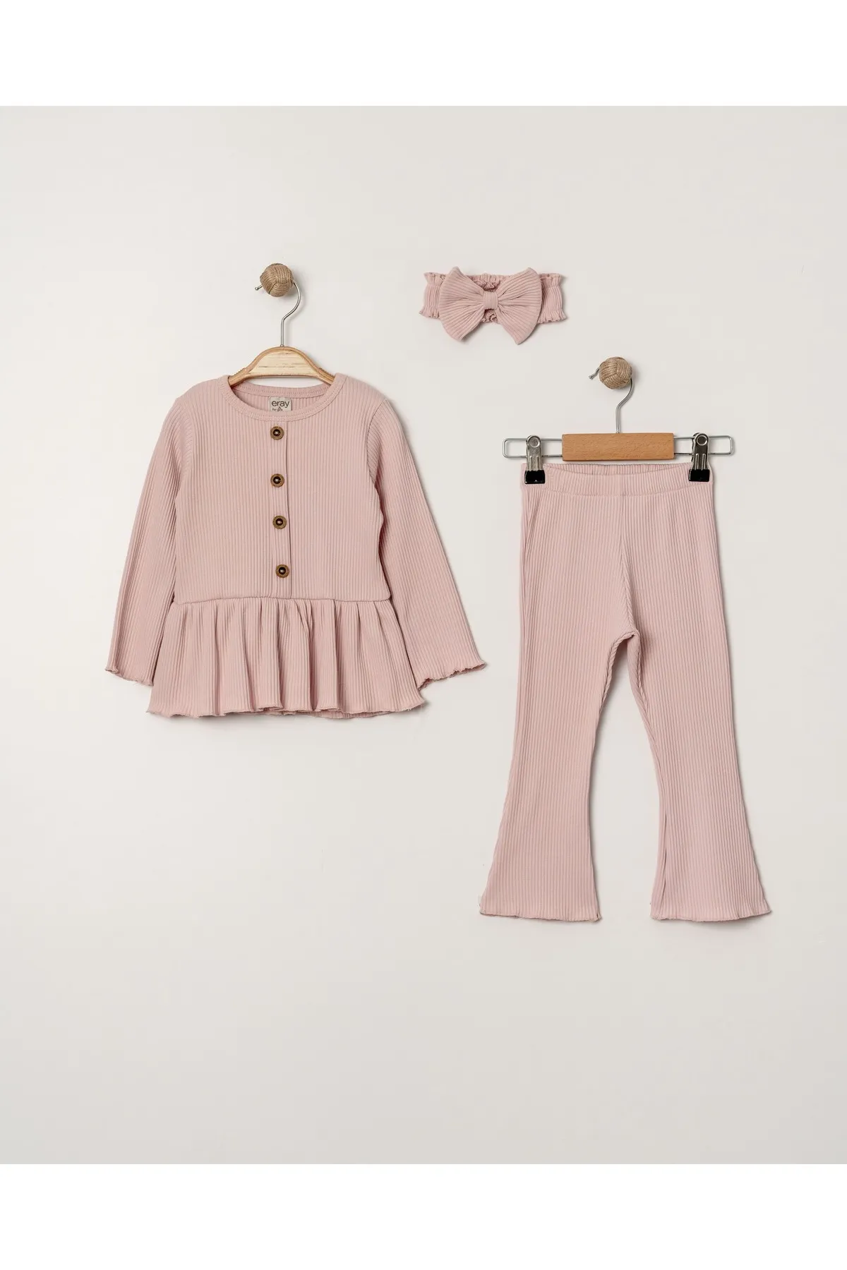 Girls' Flared Leggings & Top Set with Front Button Detail and Gift Bandana