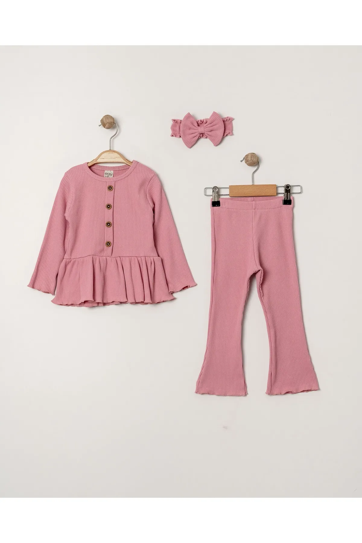 Girls' Flared Leggings & Top Set with Front Button Detail and Gift Bandana