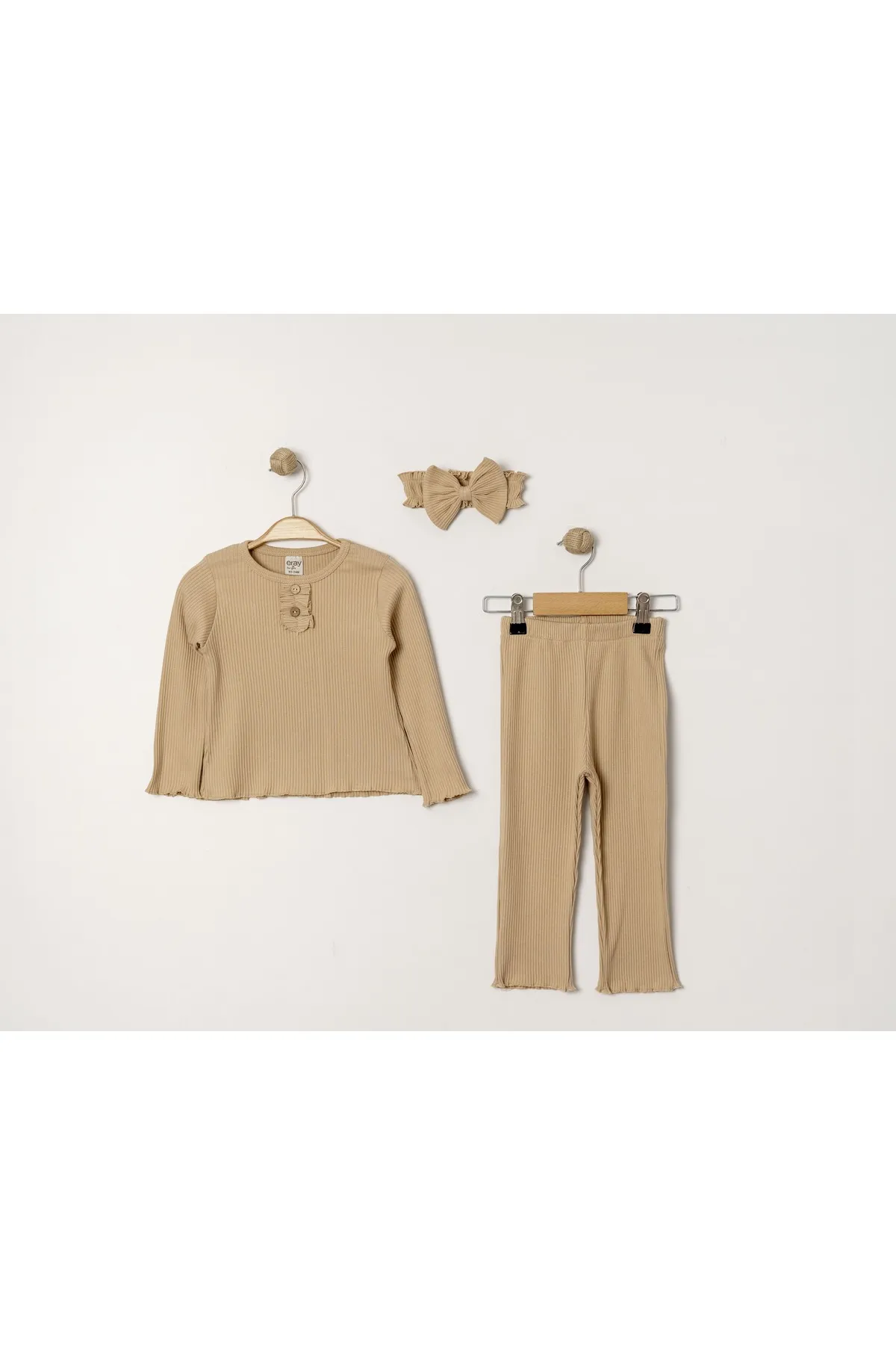 Girls' Ribbed Seasonal Top & Leggings Set with Button Detail and Gift Bandana