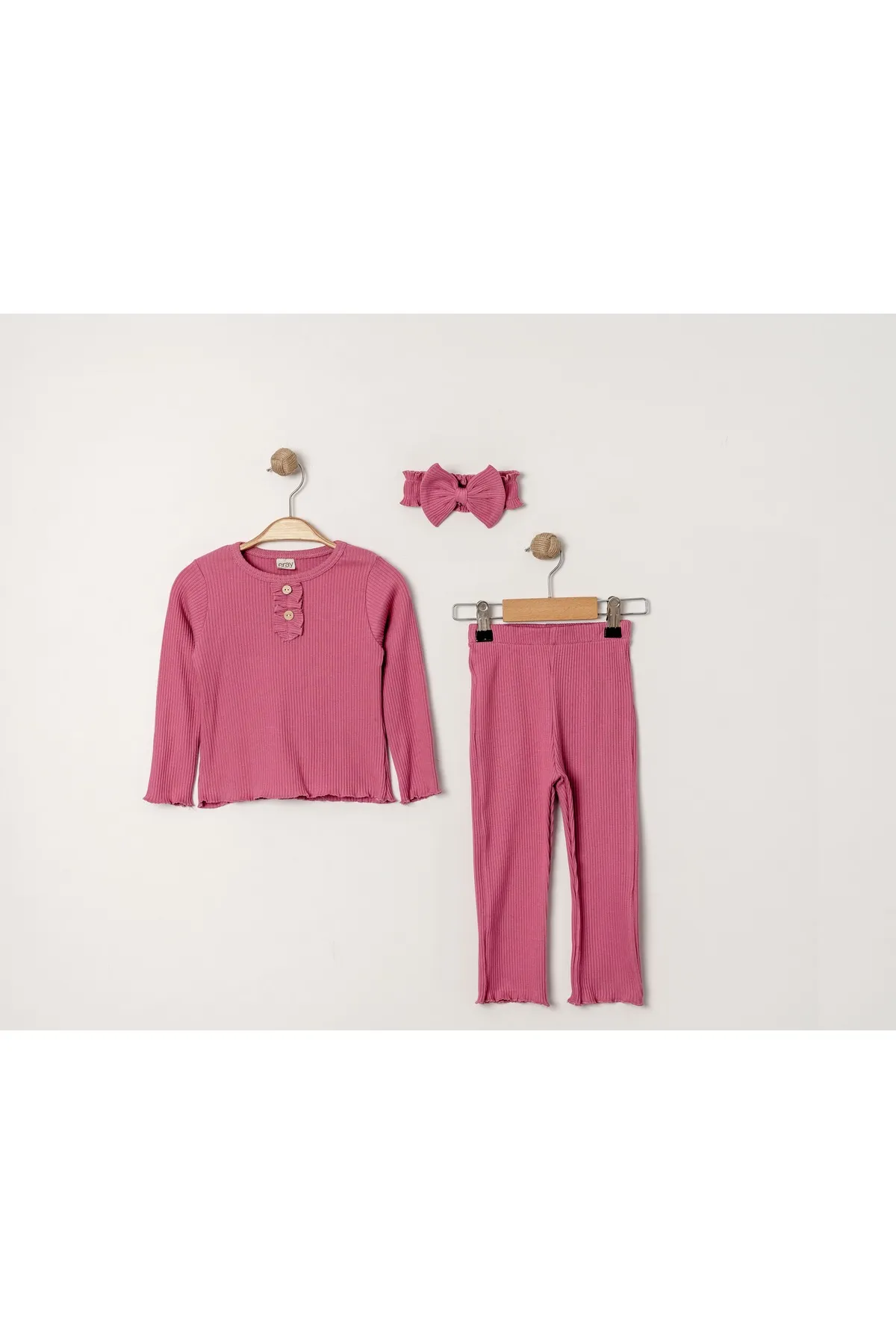 Girls' Ribbed Seasonal Top & Leggings Set with Button Detail and Gift Bandana