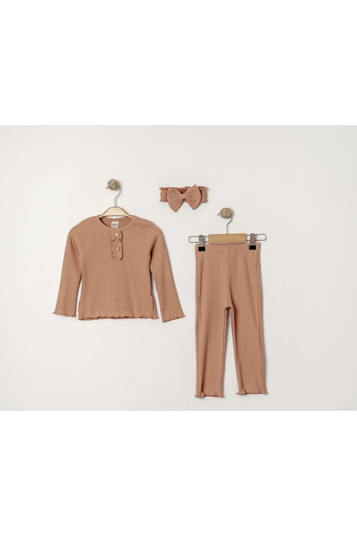 Girls' Ribbed Seasonal Top & Leggings Set with Button Detail and Gift Bandana