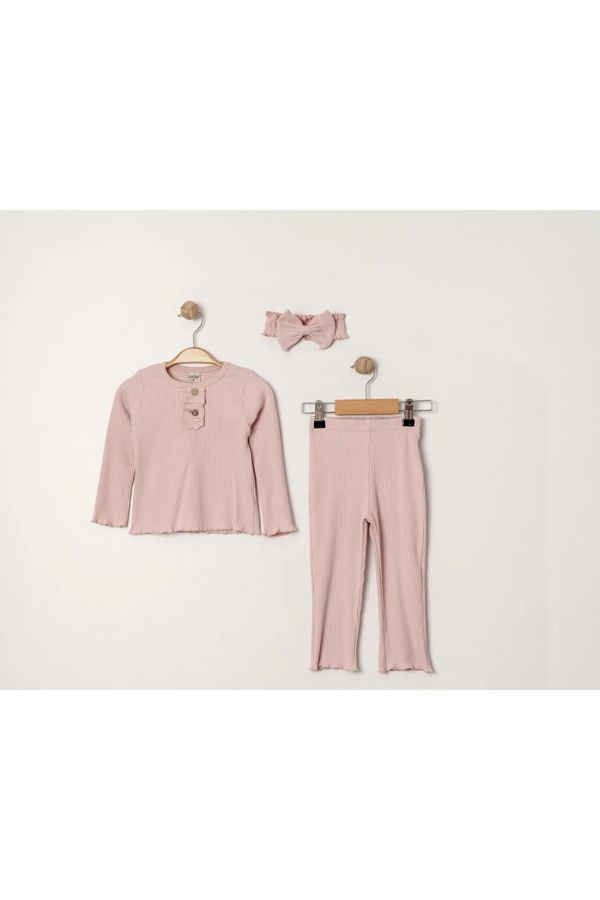 Girls' Ribbed Seasonal Top & Leggings Set with Button Detail and Gift Bandana