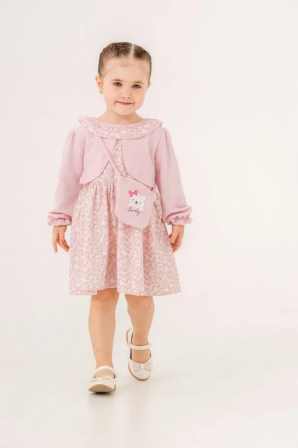 Girls' Floral Print Dress with Matching Bolero