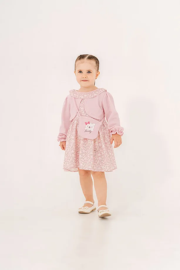 Girls' Floral Print Dress with Matching Bolero