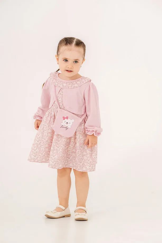 Girls' Floral Print Dress with Matching Bolero