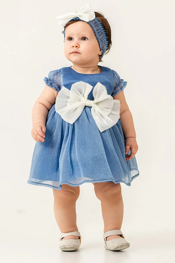 Baby Girls' Occasion Dress with Bow Detail and Complimentary Bandana