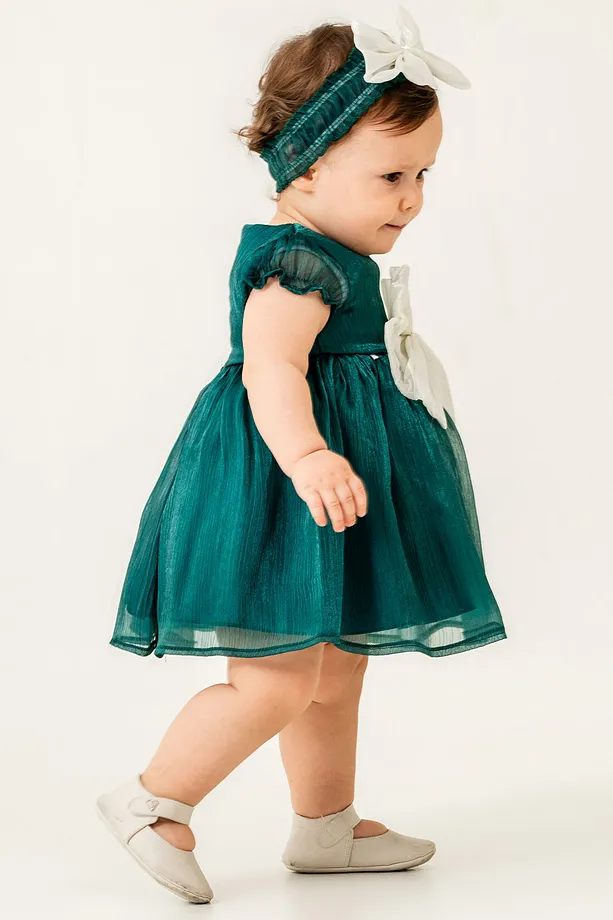 Baby Girls' Occasion Dress with Bow Detail and Complimentary Bandana
