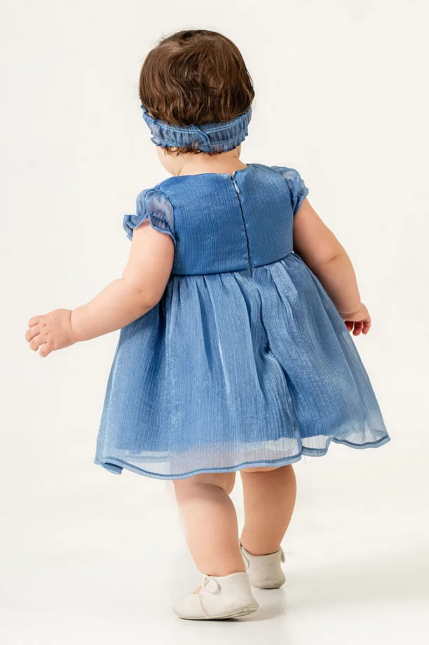Baby Girls' Occasion Dress with Bow Detail and Complimentary Bandana