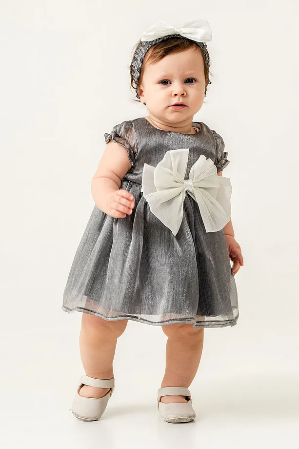 Baby Girls' Occasion Dress with Bow Detail and Complimentary Bandana