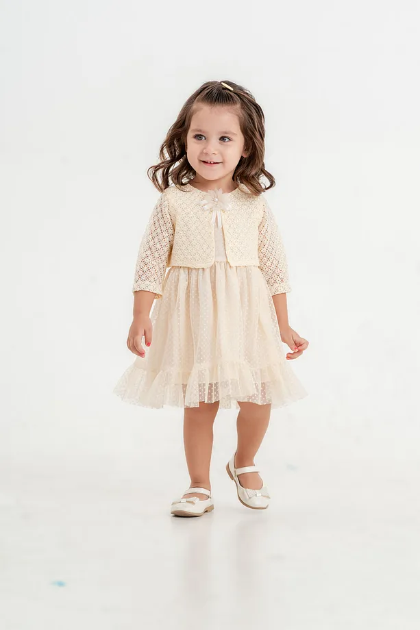 Baby Girls' Polka Dot Dress with Matching Bolero and Floral Hair Clip