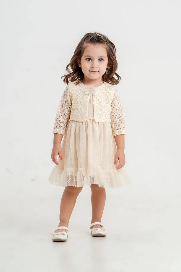 Baby Girls' Polka Dot Dress with Matching Bolero and Floral Hair Clip