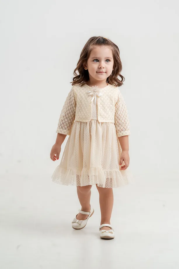 Baby Girls' Polka Dot Dress with Matching Bolero and Floral Hair Clip