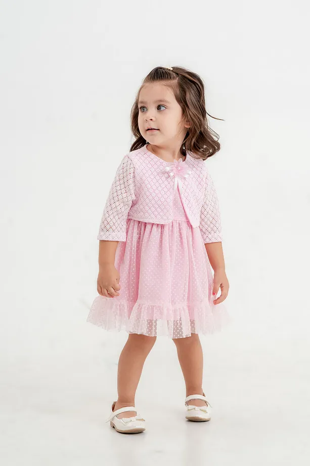Baby Girls' Polka Dot Dress with Matching Bolero and Floral Hair Clip