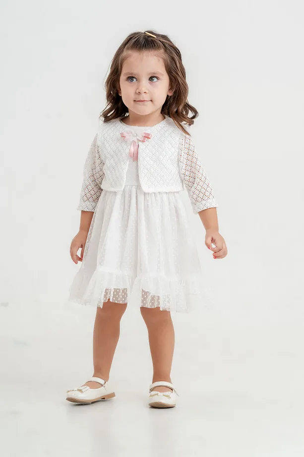Baby Girls' Polka Dot Dress with Matching Bolero and Floral Hair Clip