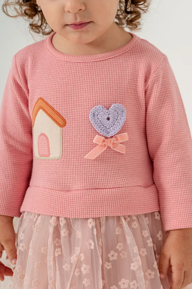 Baby Girls' Seasonal Dress with Embroidery and Floral Skirt Detail