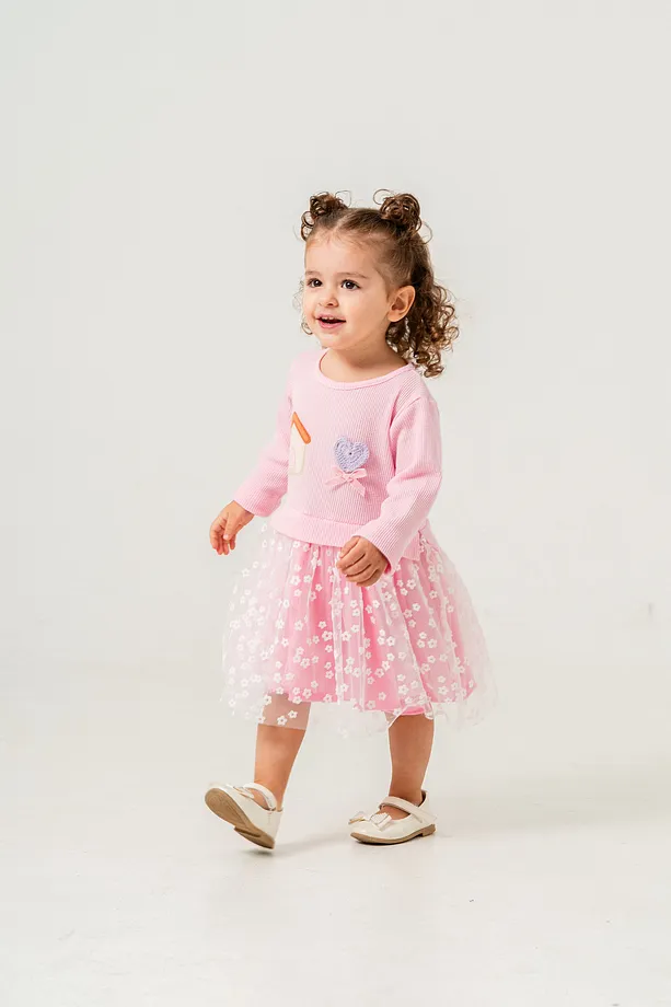 Baby Girls' Seasonal Dress with Embroidery and Floral Skirt Detail