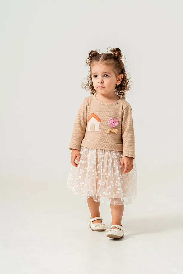 Baby Girls' Seasonal Dress with Embroidery and Floral Skirt Detail