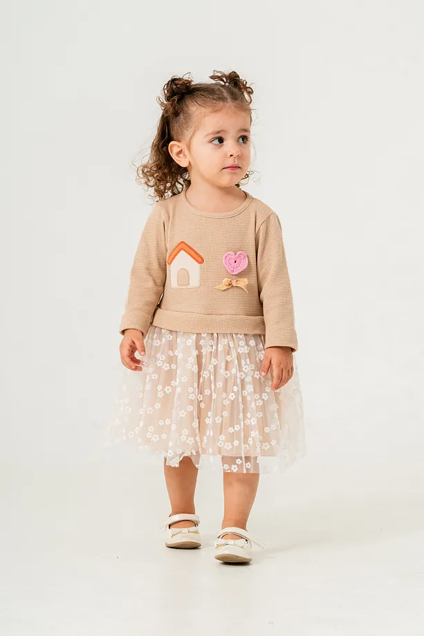 Baby Girls' Seasonal Dress with Embroidery and Floral Skirt Detail