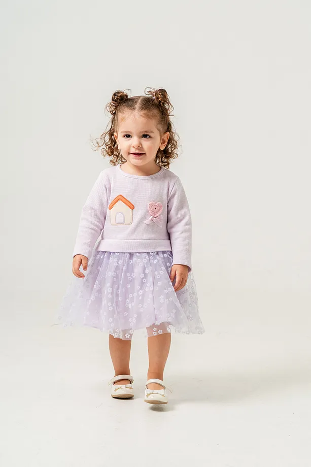 Baby Girls' Seasonal Dress with Embroidery and Floral Skirt Detail