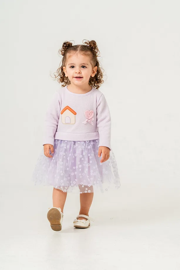 Baby Girls' Seasonal Dress with Embroidery and Floral Skirt Detail