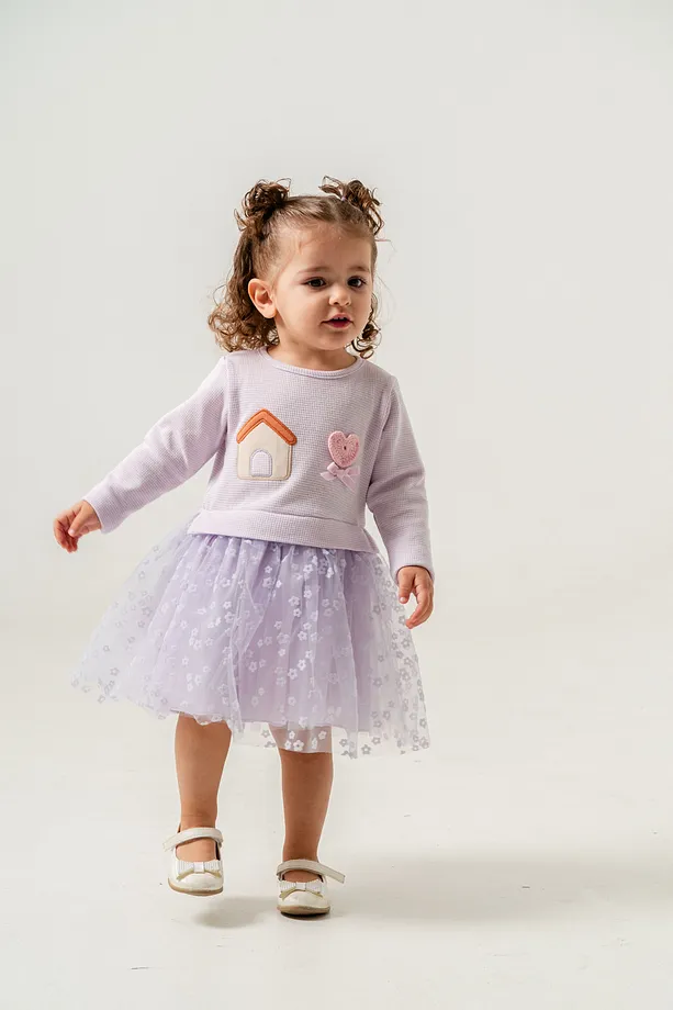 Baby Girls' Seasonal Dress with Embroidery and Floral Skirt Detail