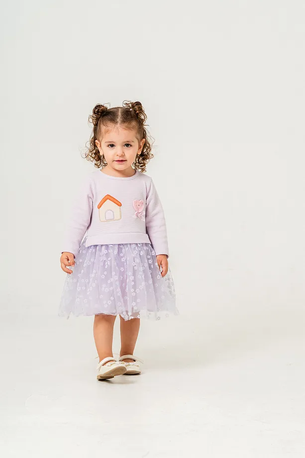 Baby Girls' Seasonal Dress with Embroidery and Floral Skirt Detail