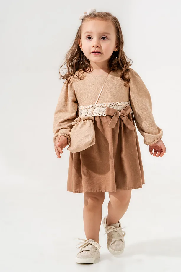 Girls' Linen Dress with Matching Bag – 2-Piece Set