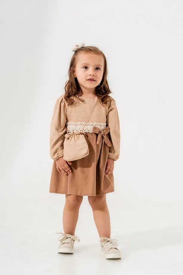 Girls' Linen Dress with Matching Bag – 2-Piece Set