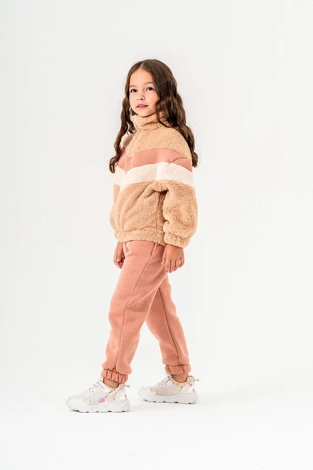 Girls' Zip-Up Polar Tracksuit Set with High Neck Sweatshirt