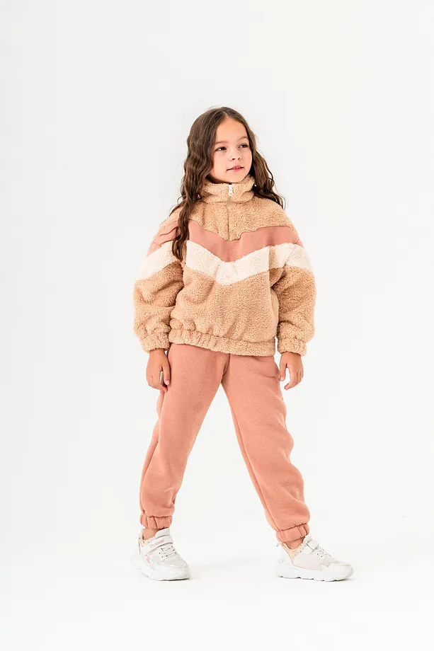 Girls' Zip-Up Polar Tracksuit Set with High Neck Sweatshirt