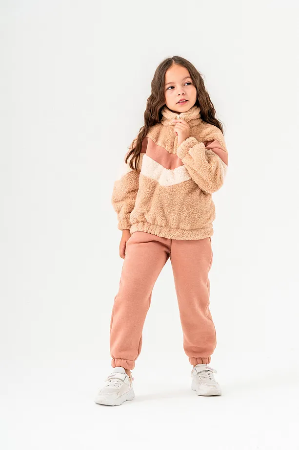 Girls' Zip-Up Polar Tracksuit Set with High Neck Sweatshirt