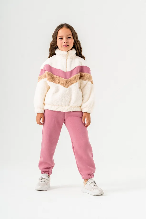 Girls' Zip-Up Polar Tracksuit Set with High Neck Sweatshirt
