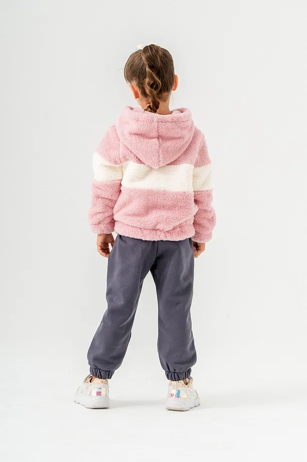 Girls' "SMILE" Printed Hooded Fleece Sweatshirt & Jogger Set – 2-Piece Winter Tracksuit
