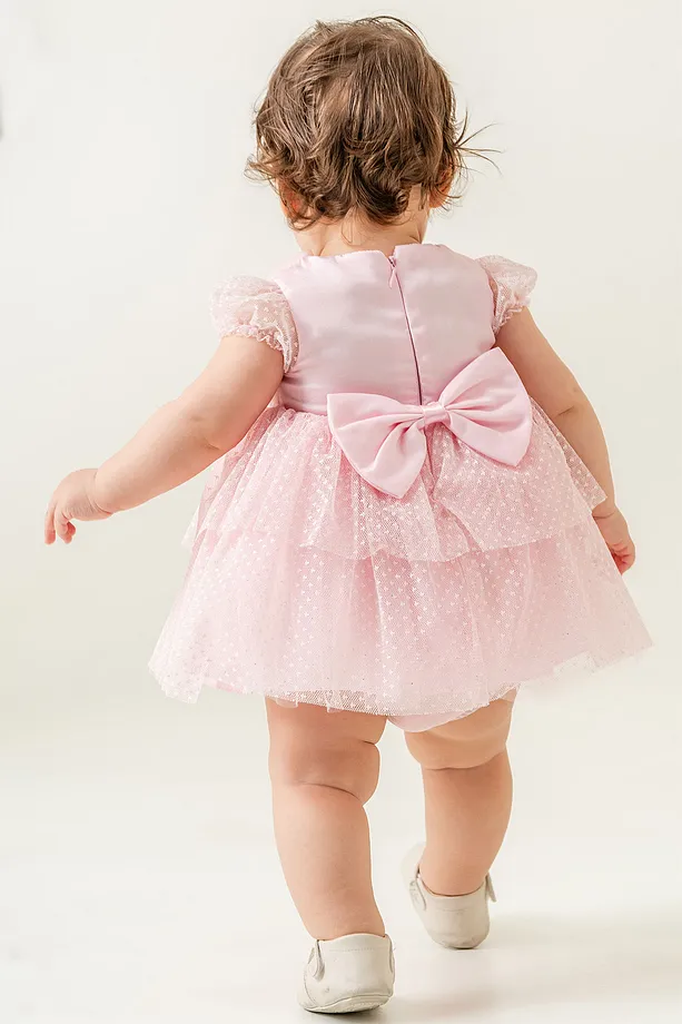 Baby Girls' Polka Dot Tulle Party Dress with Bow Detail