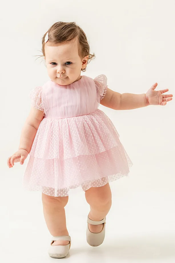 Baby Girls' Polka Dot Tulle Party Dress with Bow Detail