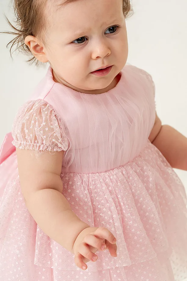 Baby Girls' Polka Dot Tulle Party Dress with Bow Detail