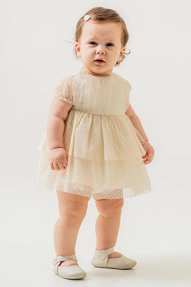 Baby Girls' Polka Dot Tulle Party Dress with Bow Detail