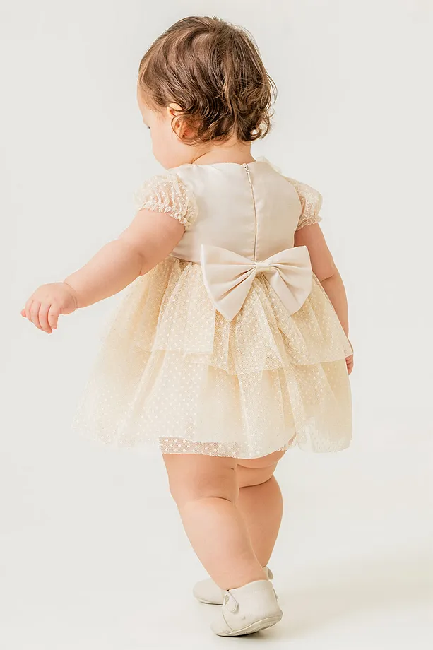 Baby Girls' Polka Dot Tulle Party Dress with Bow Detail