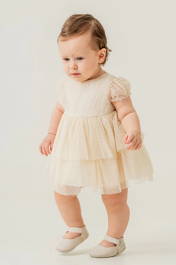Baby Girls' Polka Dot Tulle Party Dress with Bow Detail