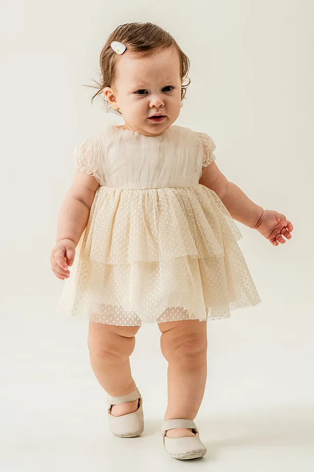 Baby Girls' Polka Dot Tulle Party Dress with Bow Detail