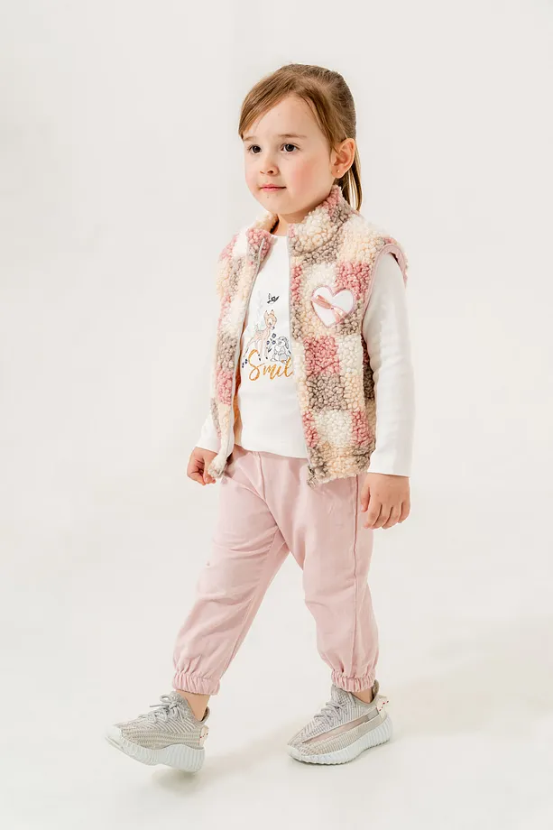 Baby Girls' 3-Piece Fleece Sportswear Set – Sweatshirt, Vest & Joggers