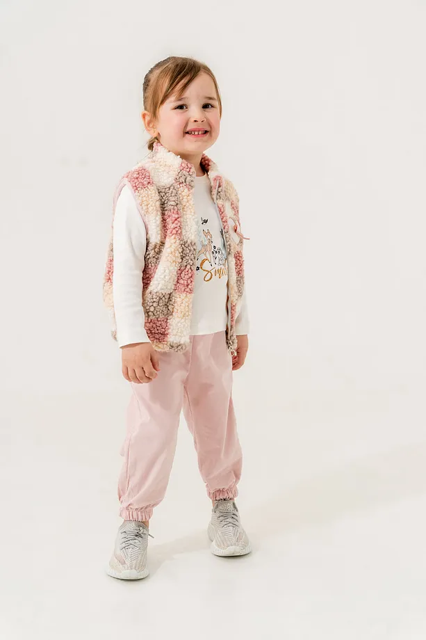 Baby Girls' 3-Piece Fleece Sportswear Set – Sweatshirt, Vest & Joggers