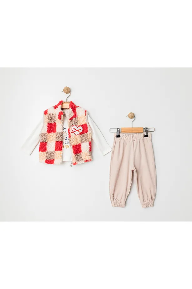 Baby Girls' 3-Piece Fleece Sportswear Set – Sweatshirt, Vest & Joggers