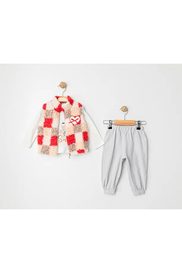 Baby Girls' 3-Piece Fleece Sportswear Set – Sweatshirt, Vest & Joggers