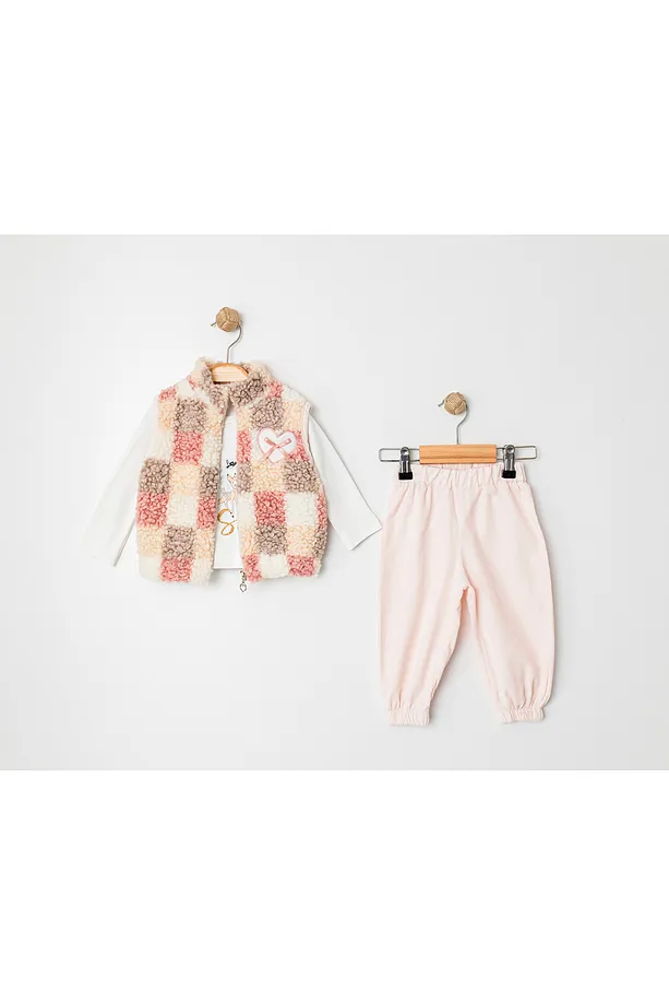 Baby Girls' 3-Piece Fleece Sportswear Set – Sweatshirt, Vest & Joggers