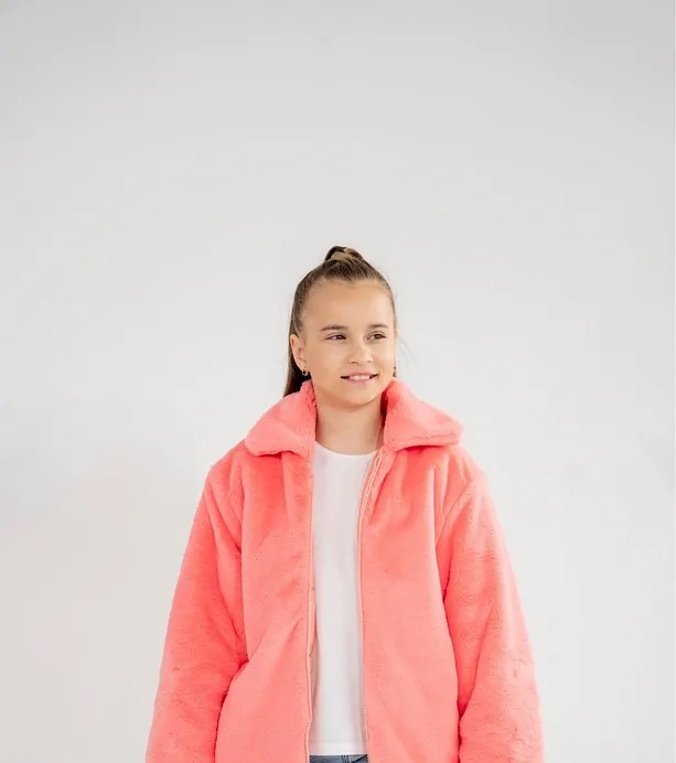 Girls' Basic Daily Plush Jacket in Ecru – Cozy and Minimalist